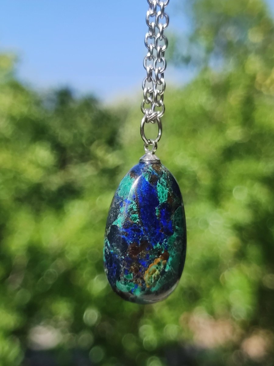 Azurit - Malachit Edelstein Kette blau grün Natur HIPPIE GOA Boho Tibet Ethno Donut Schutzsymbol Heilstein Sammler Mann Frau Selten Meer - Art of Nature Berlin