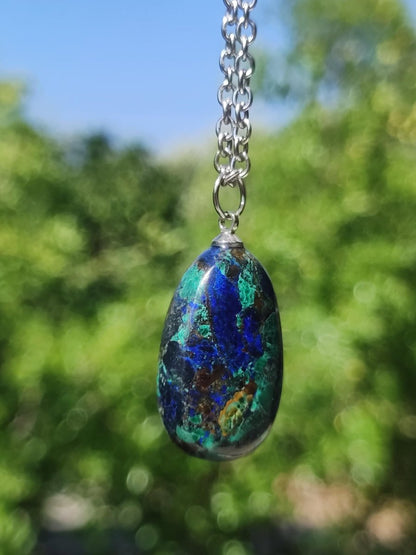 Azurit - Malachit Edelstein Kette blau grün Natur HIPPIE GOA Boho Tibet Ethno Donut Schutzsymbol Heilstein Sammler Mann Frau Selten Meer - Art of Nature Berlin