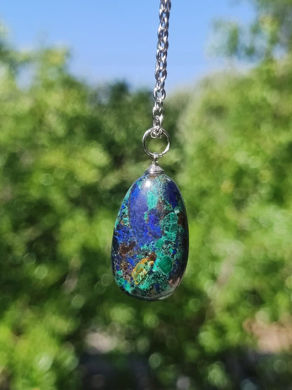 Azurit - Malachit Edelstein Kette blau grün Natur HIPPIE GOA Boho Tibet Ethno Donut Schutzsymbol Heilstein Sammler Mann Frau Selten Meer - Art of Nature Berlin