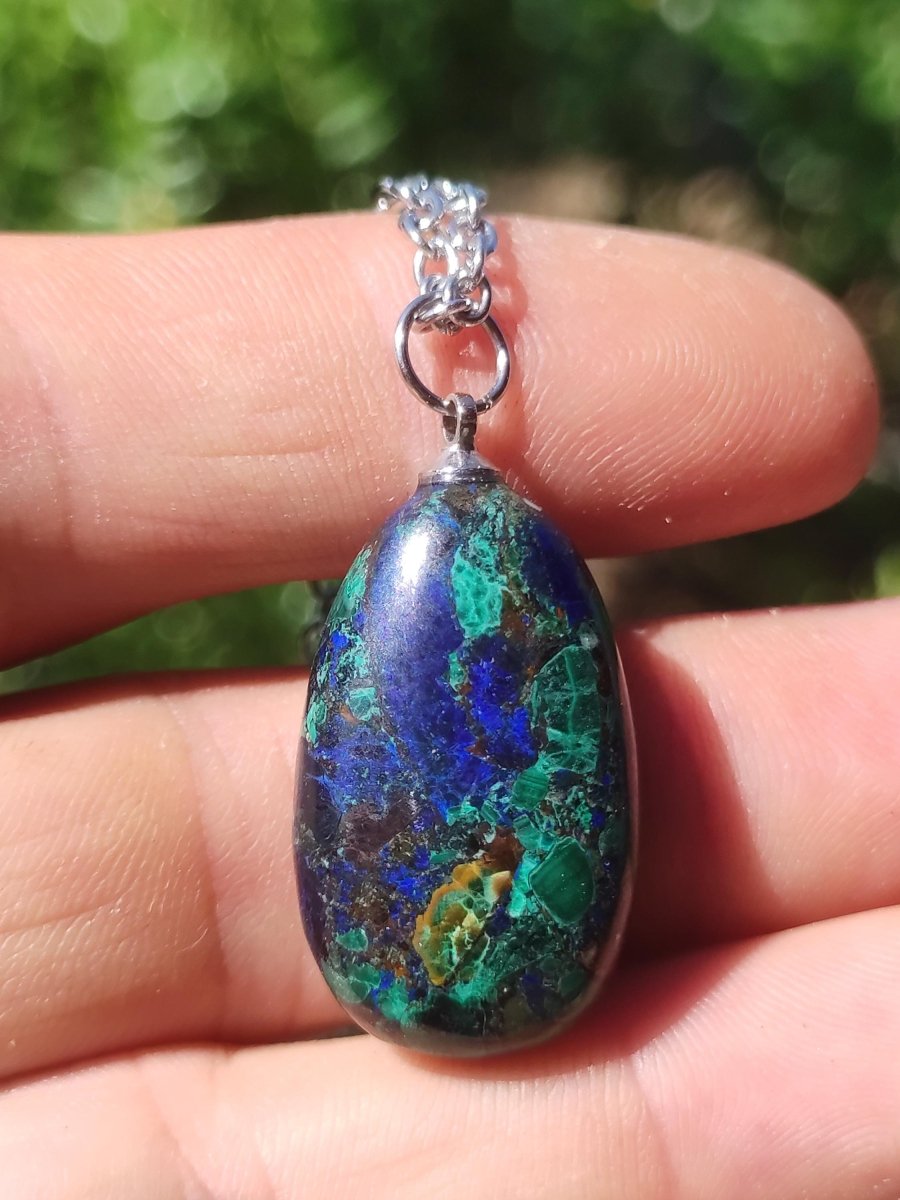 Azurit - Malachit Edelstein Kette blau grün Natur HIPPIE GOA Boho Tibet Ethno Donut Schutzsymbol Heilstein Sammler Mann Frau Selten Meer - Art of Nature Berlin