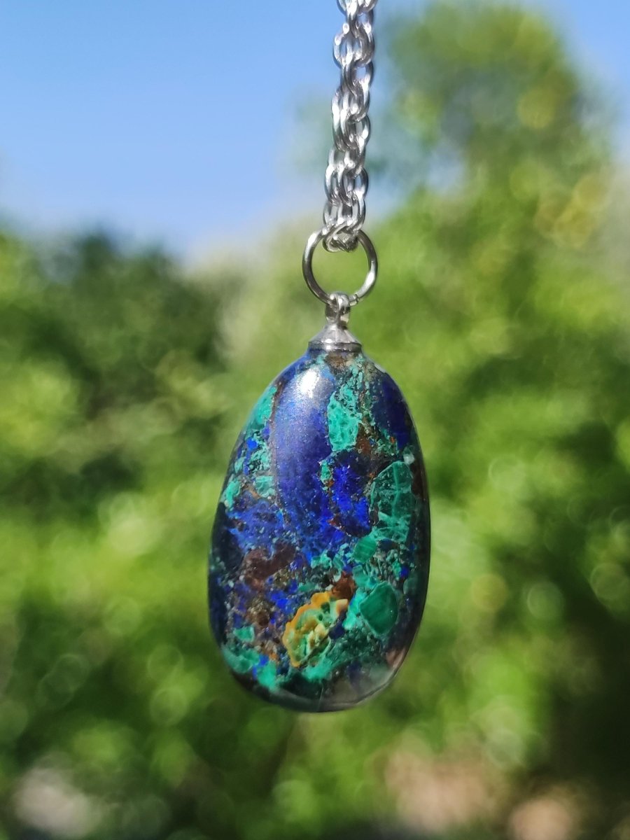Azurit - Malachit Edelstein Kette blau grün Natur HIPPIE GOA Boho Tibet Ethno Donut Schutzsymbol Heilstein Sammler Mann Frau Selten Meer - Art of Nature Berlin