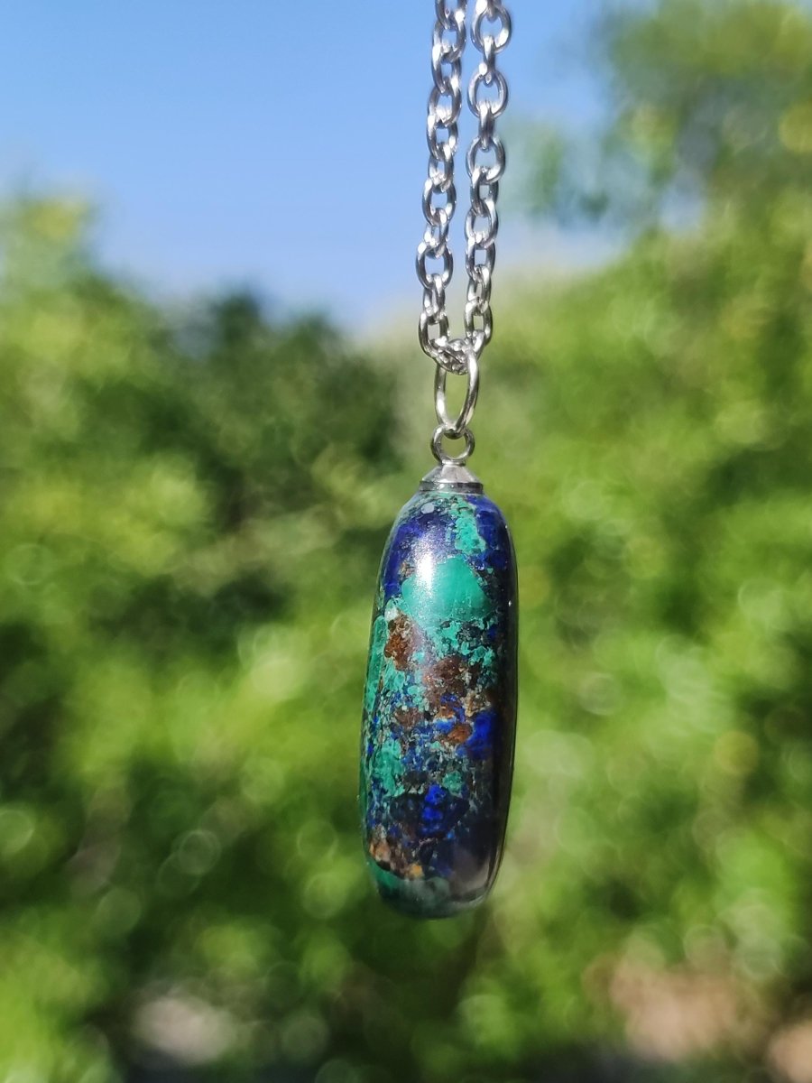 Azurit - Malachit Edelstein Kette blau grün Natur HIPPIE GOA Boho Tibet Ethno Donut Schutzsymbol Heilstein Sammler Mann Frau Selten Meer - Art of Nature Berlin