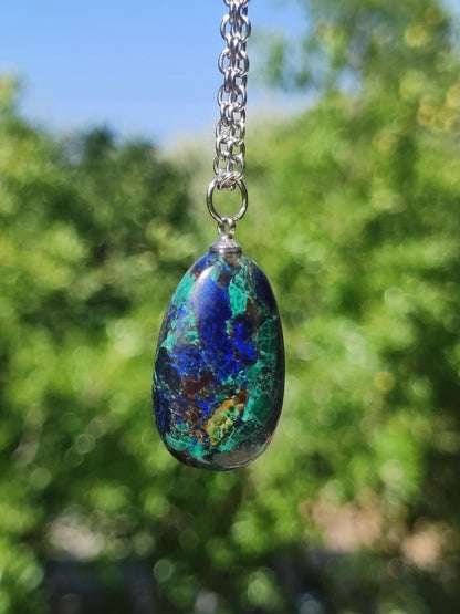 Azurit - Malachit Edelstein Kette blau grün Natur HIPPIE GOA Boho Tibet Ethno Donut Schutzsymbol Heilstein Sammler Mann Frau Selten Meer - Art of Nature Berlin