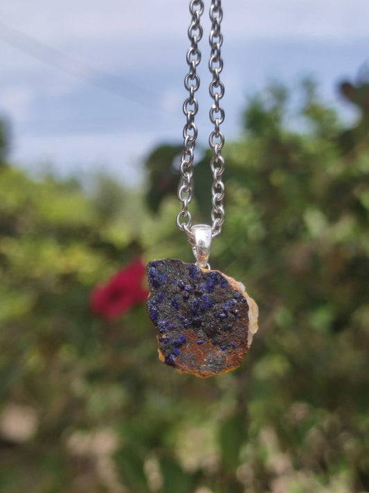 Azurit roh - 925 Sterling Silber Edelstein Kette Natur blau braun Rarität Heilstein Kristall Mann Frau Er Sie Geschenk Freund Bruder - Art of Nature Berlin