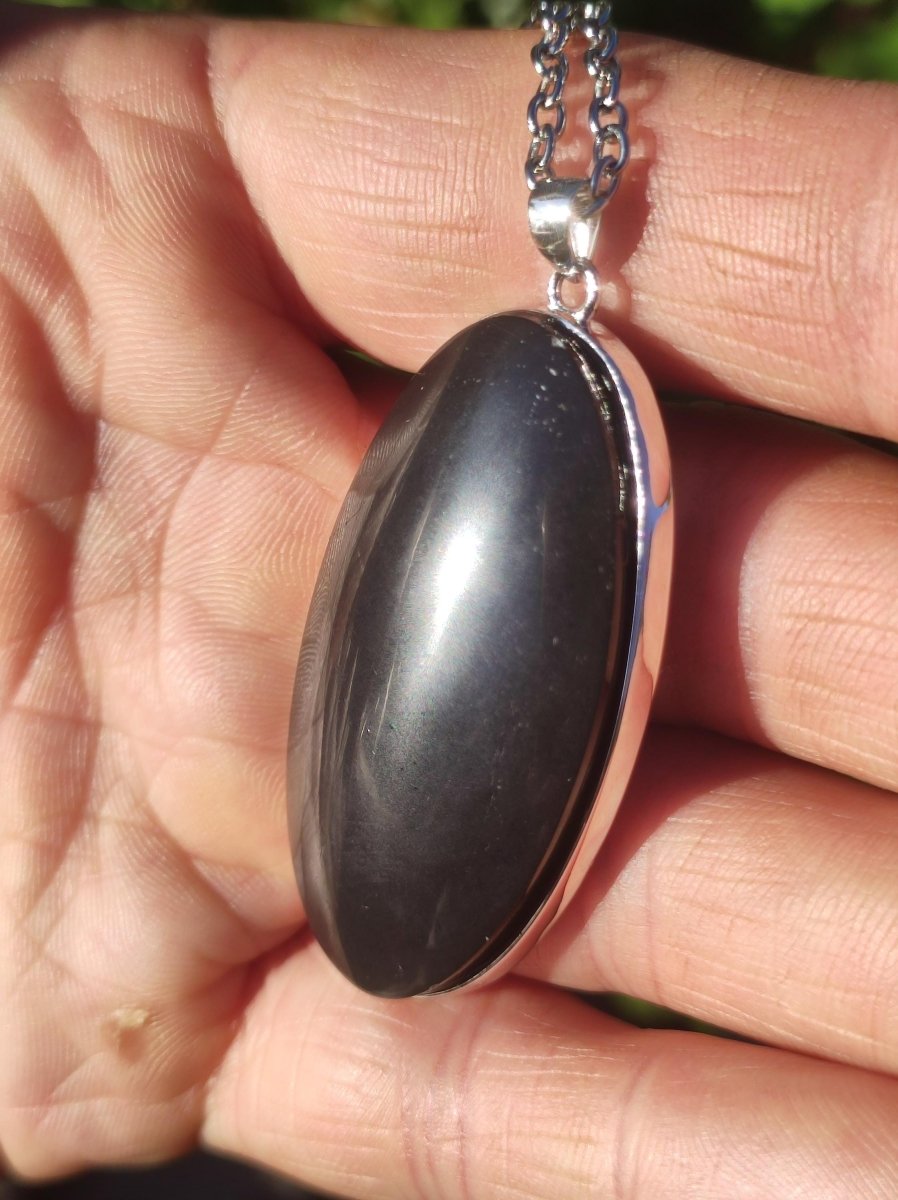 Black Lemurian Jade - 925 Silber Edelstein Kette Heilstein Natur Grau Rarität Mann Frau Geschenk Er Sie Freundin Energie Kraft Ruhe Glück - Art of Nature Berlin