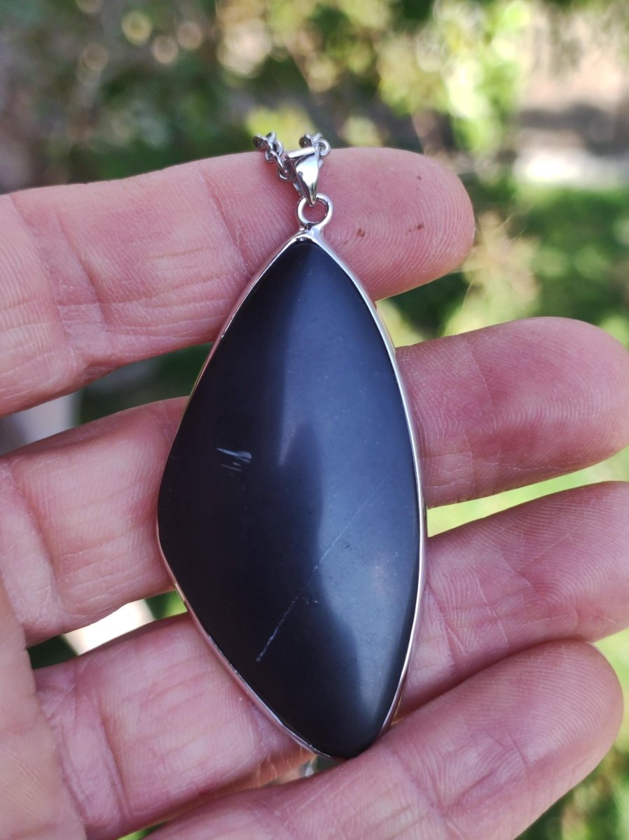 Black Lemurian Jade - 925 Silber Edelstein Kette Heilstein Natur Grau Rarität Mann Frau Geschenk Er Sie Freundin Energie Kraft Ruhe Glück - Art of Nature Berlin