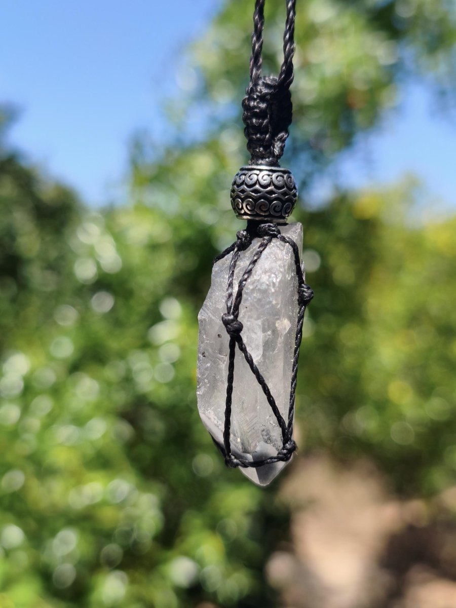 Black Phantom Quarz ~ Makramee Edelstein Kette ~HIPPIE ~GOA ~Boho ~Ethno ~Nature ~Heilstein ~roh Mineral Rarität - Art of Nature Berlin
