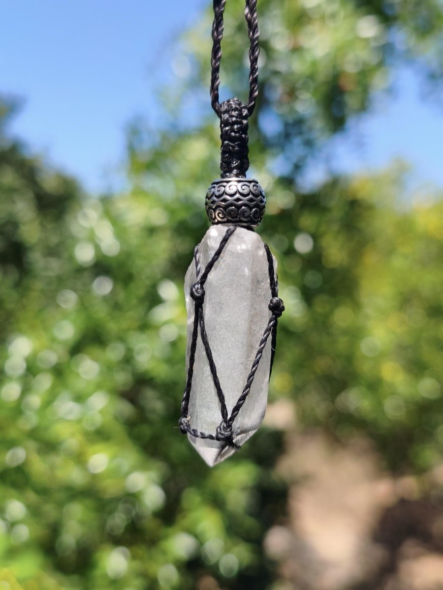 Black Phantom Quarz ~ Makramee Edelstein Kette ~HIPPIE ~GOA ~Boho ~Ethno ~Nature ~Heilstein ~roh Mineral Rarität - Art of Nature Berlin