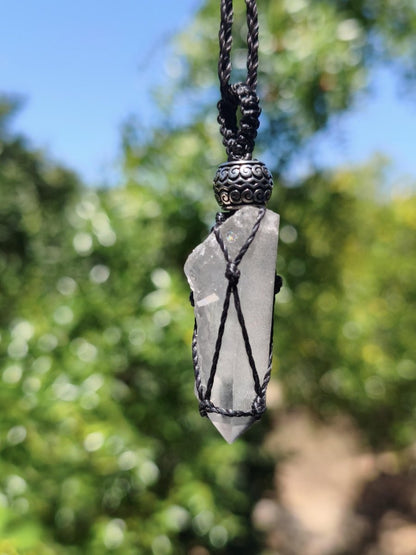 Black Phantom Quarz ~ Makramee Edelstein Kette ~HIPPIE ~GOA ~Boho ~Ethno ~Nature ~Heilstein ~roh Mineral Rarität - Art of Nature Berlin