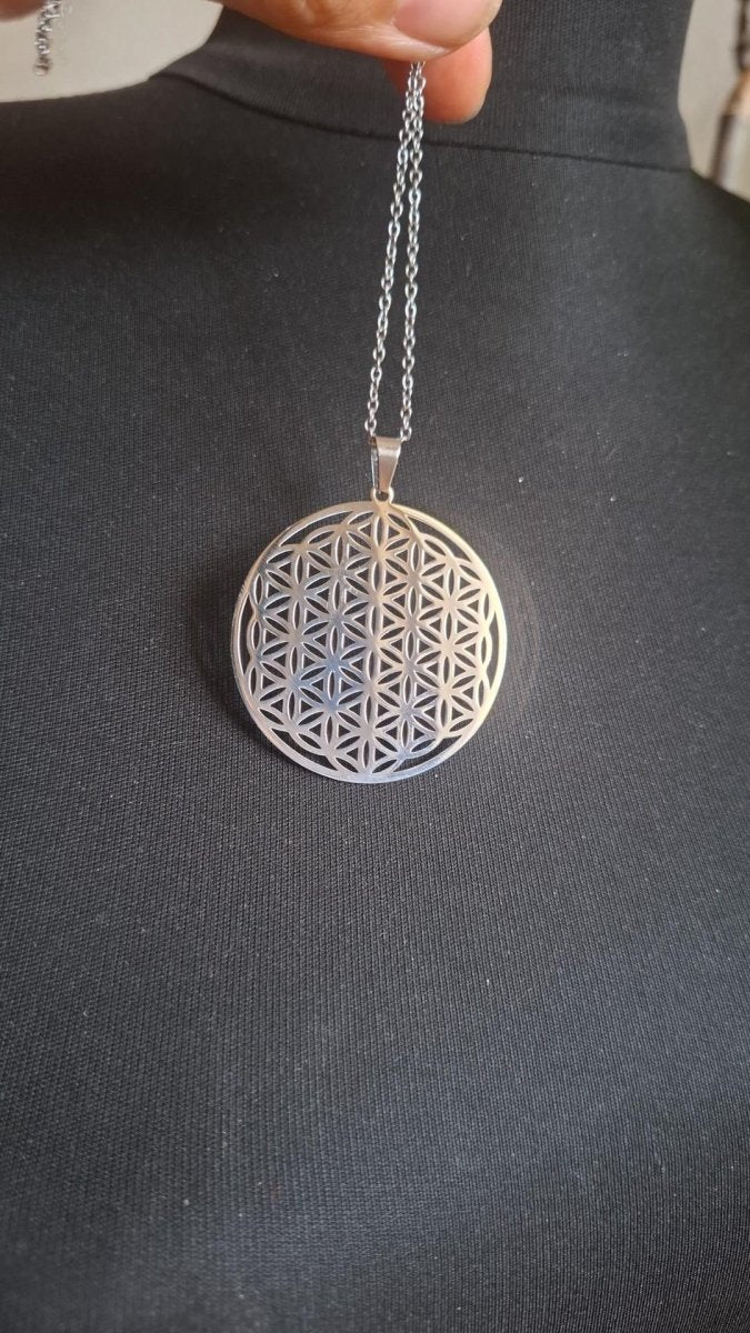 Blume des Lebens - Flower Seed of Life Mandala Blume Kette HIPPIE GOA Boho Tibet Ethno Nature Fibonacci Edelstahl Kette Silber Filigran Süß - Art of Nature Berlin