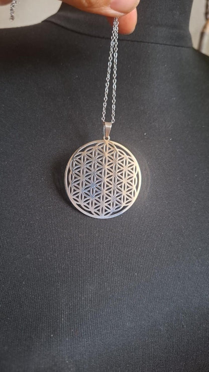 Blume des Lebens - Flower Seed of Life Mandala Blume Kette HIPPIE GOA Boho Tibet Ethno Nature Fibonacci Edelstahl Kette Silber Filigran Süß - Art of Nature Berlin