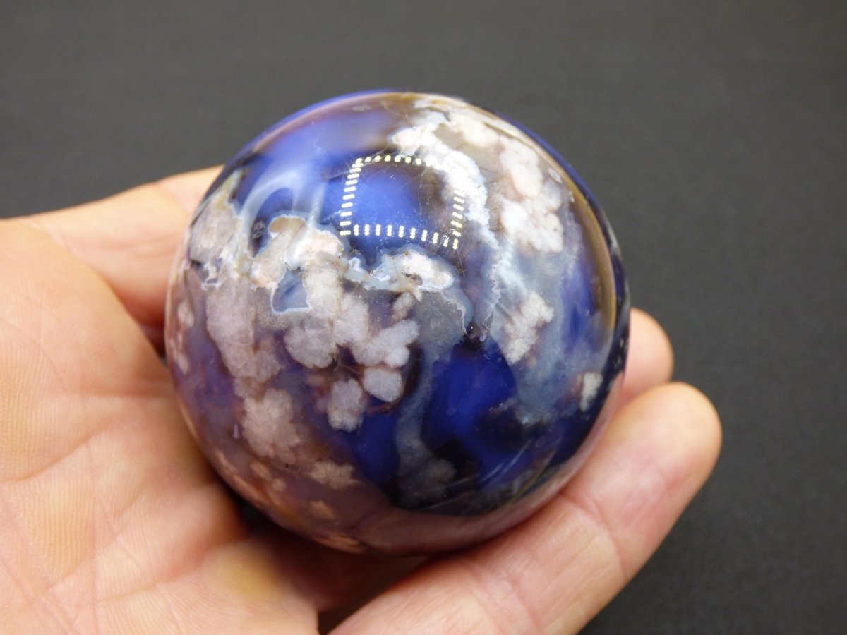 Blumen Achat blau Flower Blossom A - Edelstein Kugel Deko Kristall Sphere Meditation Heilstein Natur Geschenk Er Sie Mann Frau Selten Rarität - Art of Nature Berlin