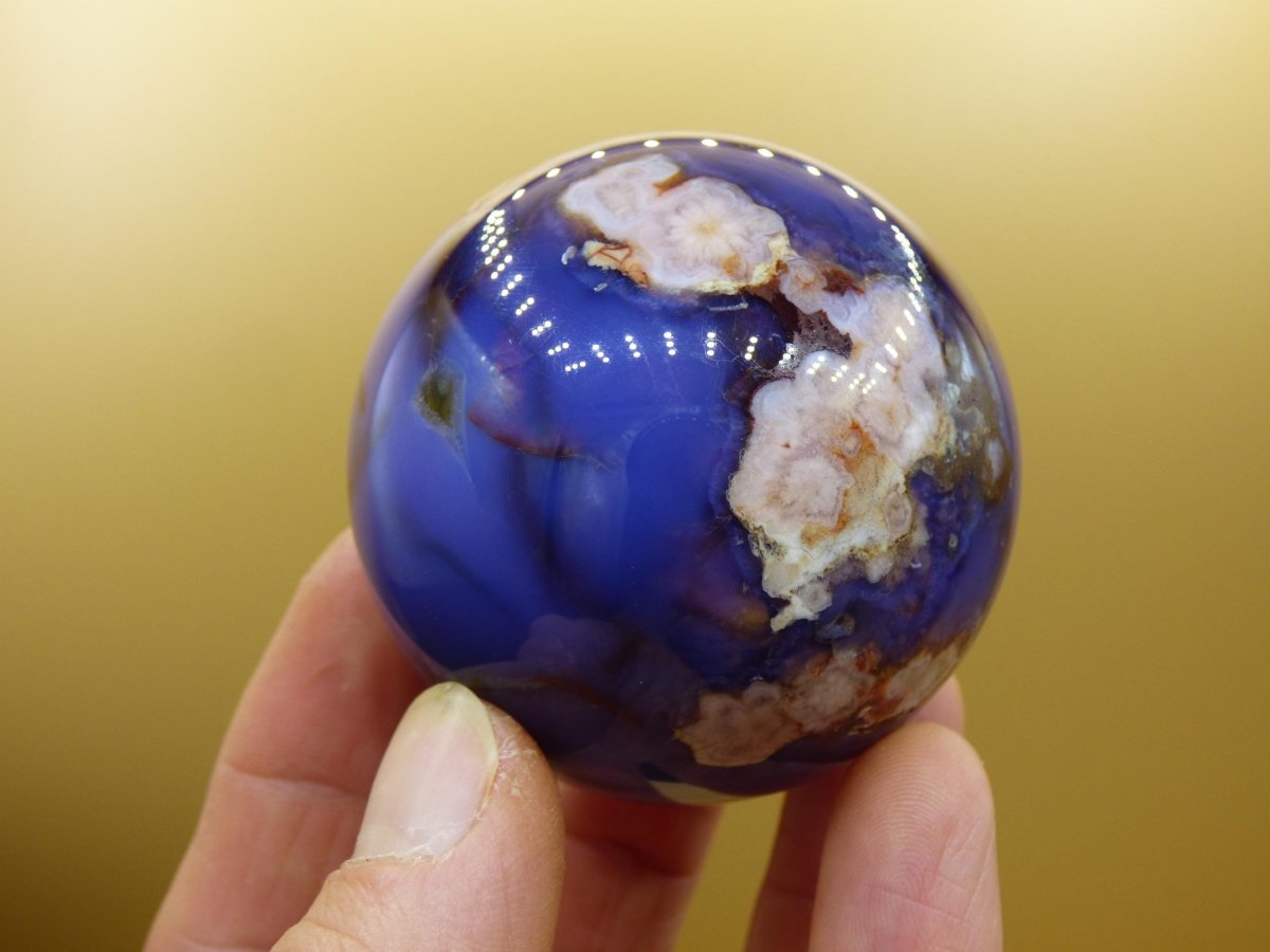 Blumen Achat blau Flower Blossom A - Edelstein Kugel Deko Kristall Sphere Meditation Heilstein Natur Geschenk Er Sie Mann Frau Selten Rarität - Art of Nature Berlin