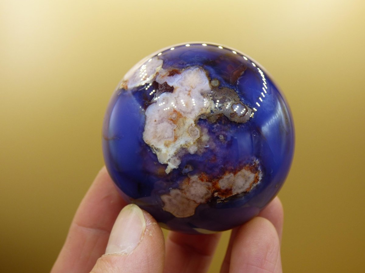 Blumen Achat blau Flower Blossom A - Edelstein Kugel Deko Kristall Sphere Meditation Heilstein Natur Geschenk Er Sie Mann Frau Selten Rarität - Art of Nature Berlin