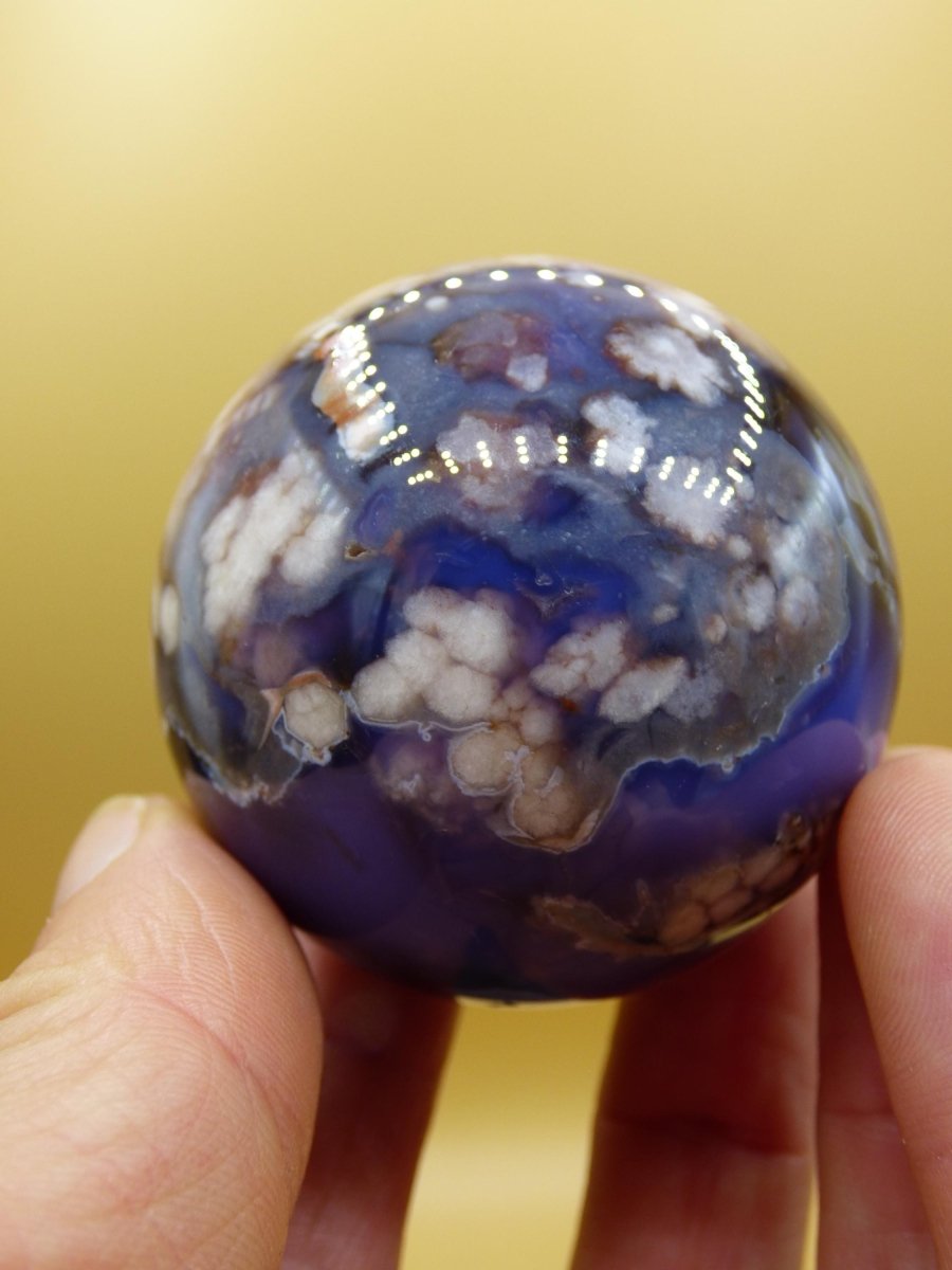 Blumen Achat blau Flower Blossom A - Edelstein Kugel Deko Kristall Sphere Meditation Heilstein Natur Geschenk Er Sie Mann Frau Selten Rarität - Art of Nature Berlin