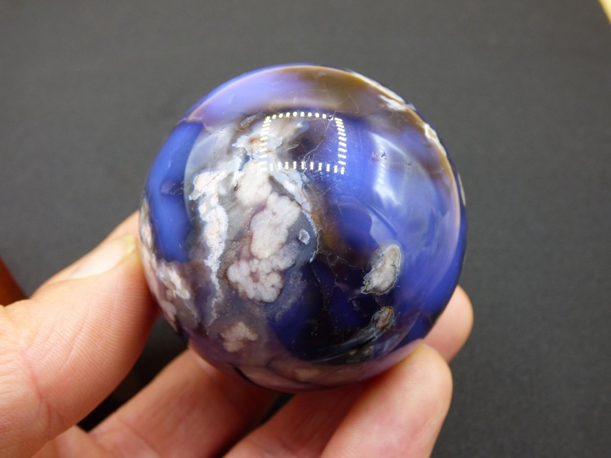 Blumen Achat blau Flower Blossom A - Edelstein Kugel Deko Kristall Sphere Meditation Heilstein Natur Geschenk Er Sie Mann Frau Selten Rarität - Art of Nature Berlin