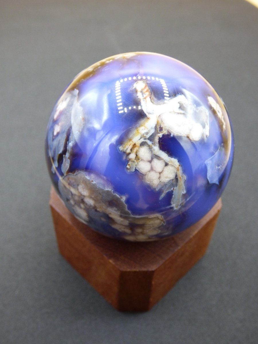 Blumen Achat blau Flower Blossom A - Edelstein Kugel Deko Kristall Sphere Meditation Heilstein Natur Geschenk Er Sie Mann Frau Selten Rarität - Art of Nature Berlin