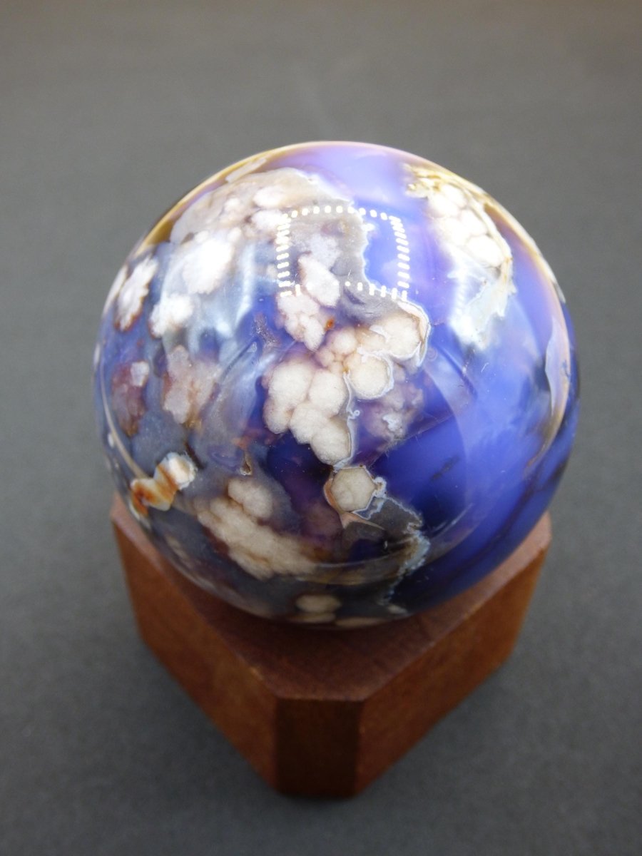 Blumen Achat blau Flower Blossom A - Edelstein Kugel Deko Kristall Sphere Meditation Heilstein Natur Geschenk Er Sie Mann Frau Selten Rarität - Art of Nature Berlin