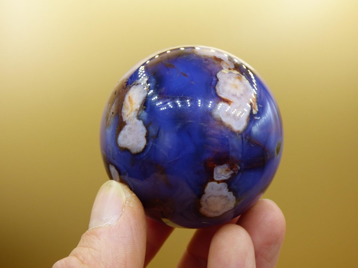Blumen Achat blau Flower Blossom A - Edelstein Kugel Deko Kristall Sphere Meditation Heilstein Natur Geschenk Er Sie Mann Frau Selten Rarität - Art of Nature Berlin
