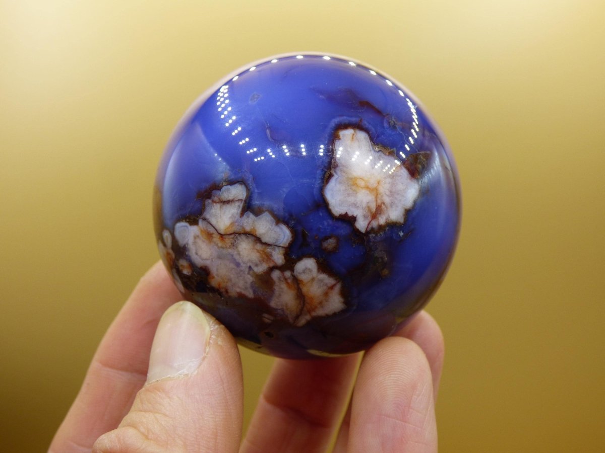 Blumen Achat blau Flower Blossom A - Edelstein Kugel Deko Kristall Sphere Meditation Heilstein Natur Geschenk Er Sie Mann Frau Selten Rarität - Art of Nature Berlin
