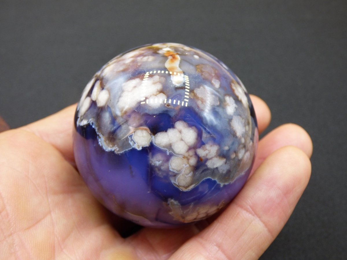 Blumen Achat blau Flower Blossom A - Edelstein Kugel Deko Kristall Sphere Meditation Heilstein Natur Geschenk Er Sie Mann Frau Selten Rarität - Art of Nature Berlin