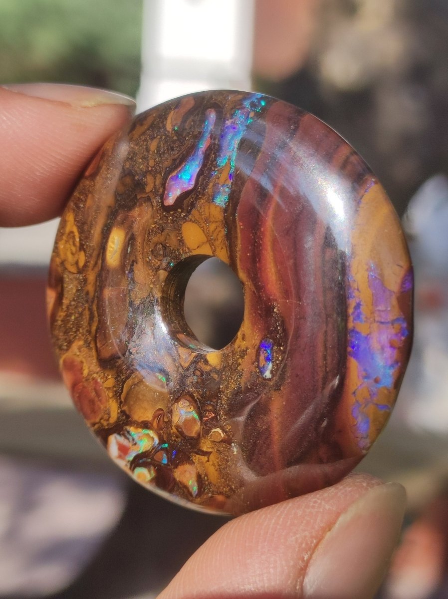 Boulder Opal AAA *Rarität* Sammlerstück Donut Kette Queenland Australien Goa Hippie Boho Schmuck Natürlich Schutzsymbol Heilstein Anhänger - Art of Nature Berlin