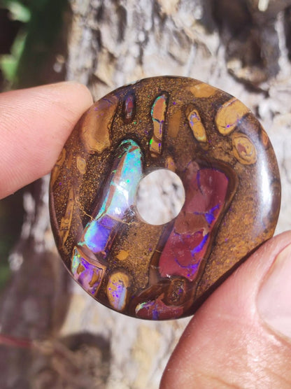 Boulder Opal AAA *Rarität* Sammlerstück Donut Kette Queenland Australien Goa Hippie Boho Schmuck Natürlich Schutzsymbol Heilstein Anhänger - Art of Nature Berlin