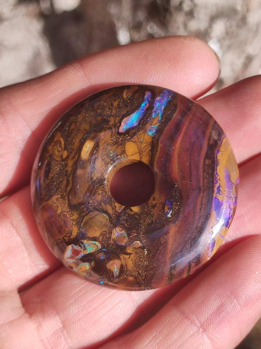 Boulder Opal AAA *Rarität* Sammlerstück Donut Kette Queenland Australien Goa Hippie Boho Schmuck Natürlich Schutzsymbol Heilstein Anhänger - Art of Nature Berlin