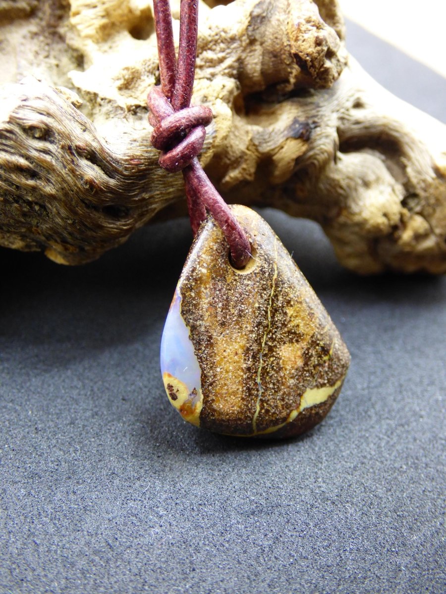 Boulder Opal - Edelstein Kette braun Heilstein Er Sie Mann Frau Geschenk Glück Anhänger HIPPIE GOA Boho Tibet Ethno Natur Unikat - Art of Nature Berlin