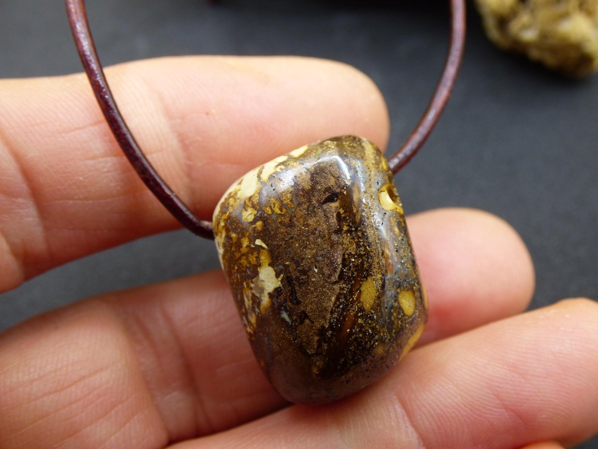 Boulder Opal - Edelstein Kette braun Heilstein Er Sie Mann Frau Geschenk Glück Anhänger HIPPIE GOA Boho Tibet Ethno Natur Unikat - Art of Nature Berlin