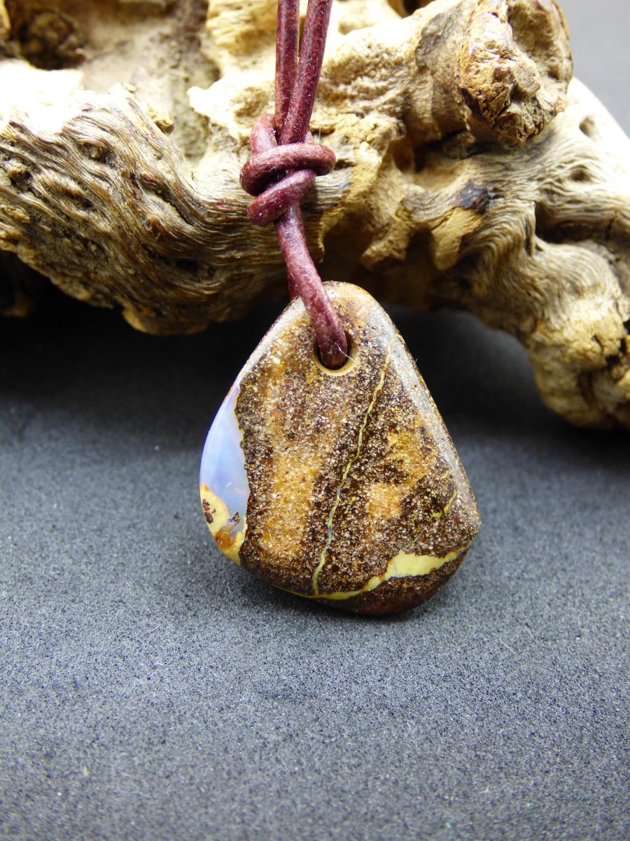 Boulder Opal - Edelstein Kette braun Heilstein Er Sie Mann Frau Geschenk Glück Anhänger HIPPIE GOA Boho Tibet Ethno Natur Unikat - Art of Nature Berlin