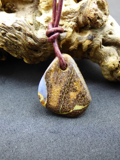 Boulder Opal - Edelstein Kette braun Heilstein Er Sie Mann Frau Geschenk Glück Anhänger HIPPIE GOA Boho Tibet Ethno Natur Unikat - Art of Nature Berlin