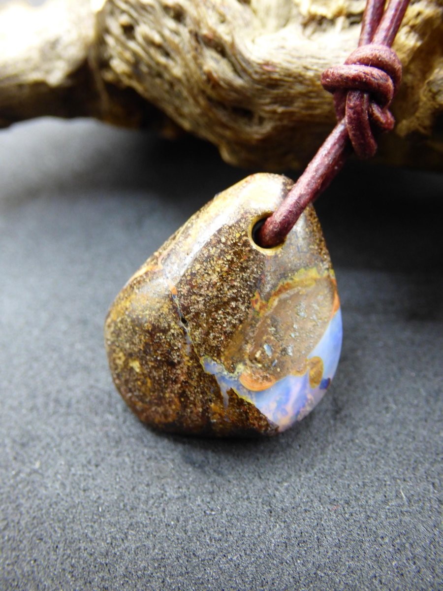 Boulder Opal - Edelstein Kette braun Heilstein Er Sie Mann Frau Geschenk Glück Anhänger HIPPIE GOA Boho Tibet Ethno Natur Unikat - Art of Nature Berlin