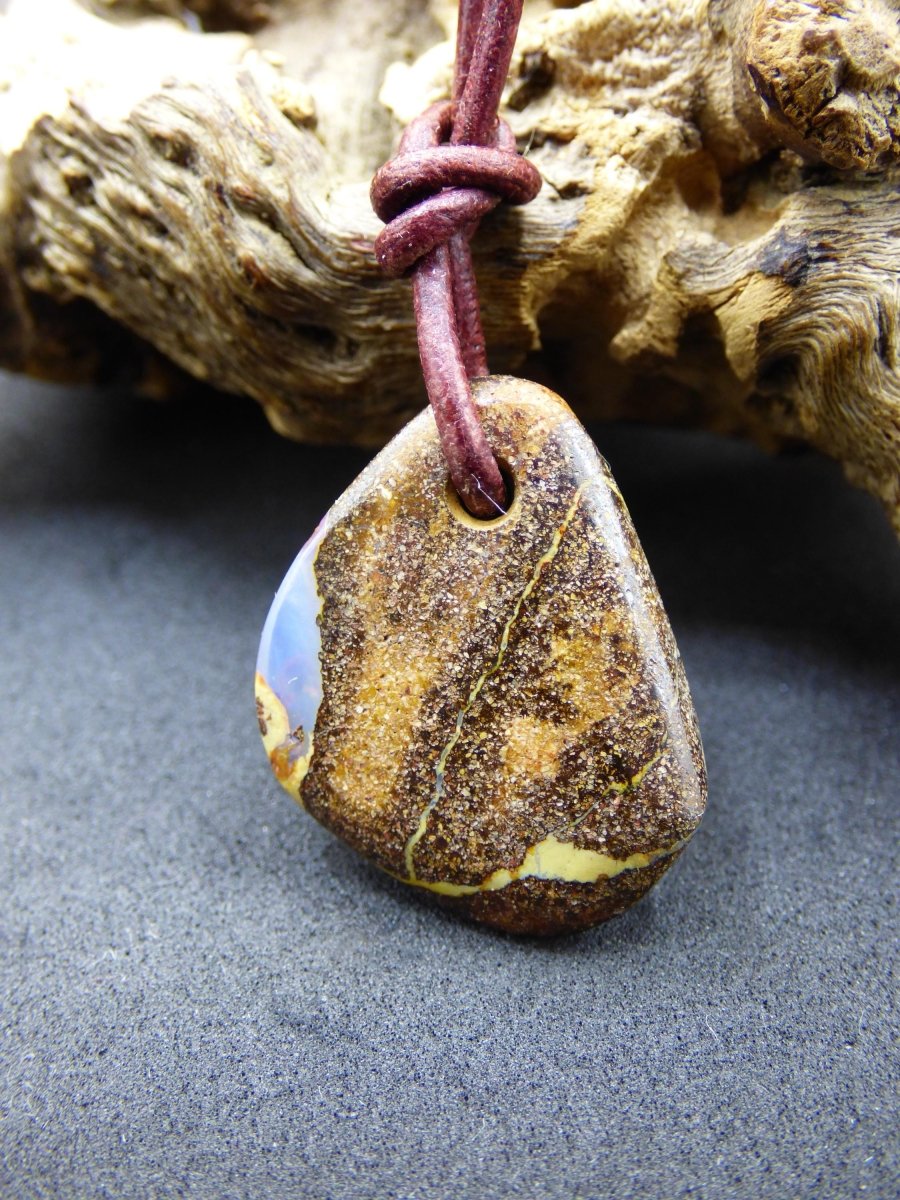 Boulder Opal - Edelstein Kette braun Heilstein Er Sie Mann Frau Geschenk Glück Anhänger HIPPIE GOA Boho Tibet Ethno Natur Unikat - Art of Nature Berlin