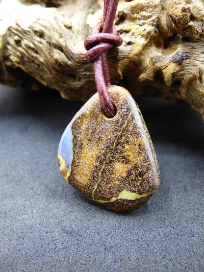 Boulder Opal - Edelstein Kette braun Heilstein Er Sie Mann Frau Geschenk Glück Anhänger HIPPIE GOA Boho Tibet Ethno Natur Unikat - Art of Nature Berlin