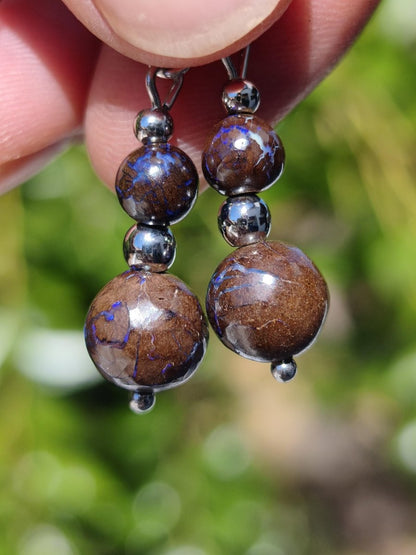 Boulder Opal - Edelstein Ohrringe Natur Heilstein Schmuck Rarität Frau Sie Freundin Geschenk Edel Ohrhänger hochwertig Handarbeit Unikat - Art of Nature Berlin