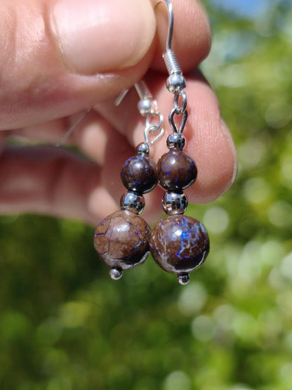 Boulder Opal - Edelstein Ohrringe Natur Heilstein Schmuck Rarität Frau Sie Freundin Geschenk Edel Ohrhänger hochwertig Handarbeit Unikat - Art of Nature Berlin