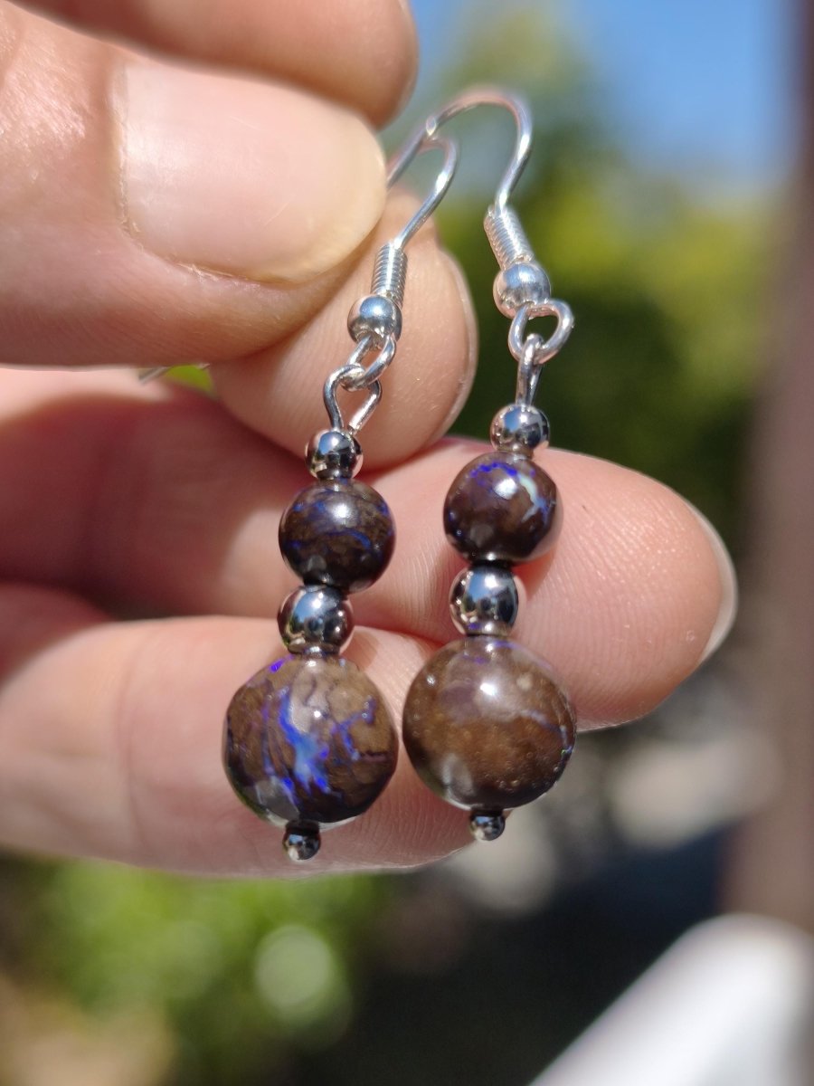 Boulder Opal - Edelstein Ohrringe Natur Heilstein Schmuck Rarität Frau Sie Freundin Geschenk Edel Ohrhänger hochwertig Handarbeit Unikat - Art of Nature Berlin