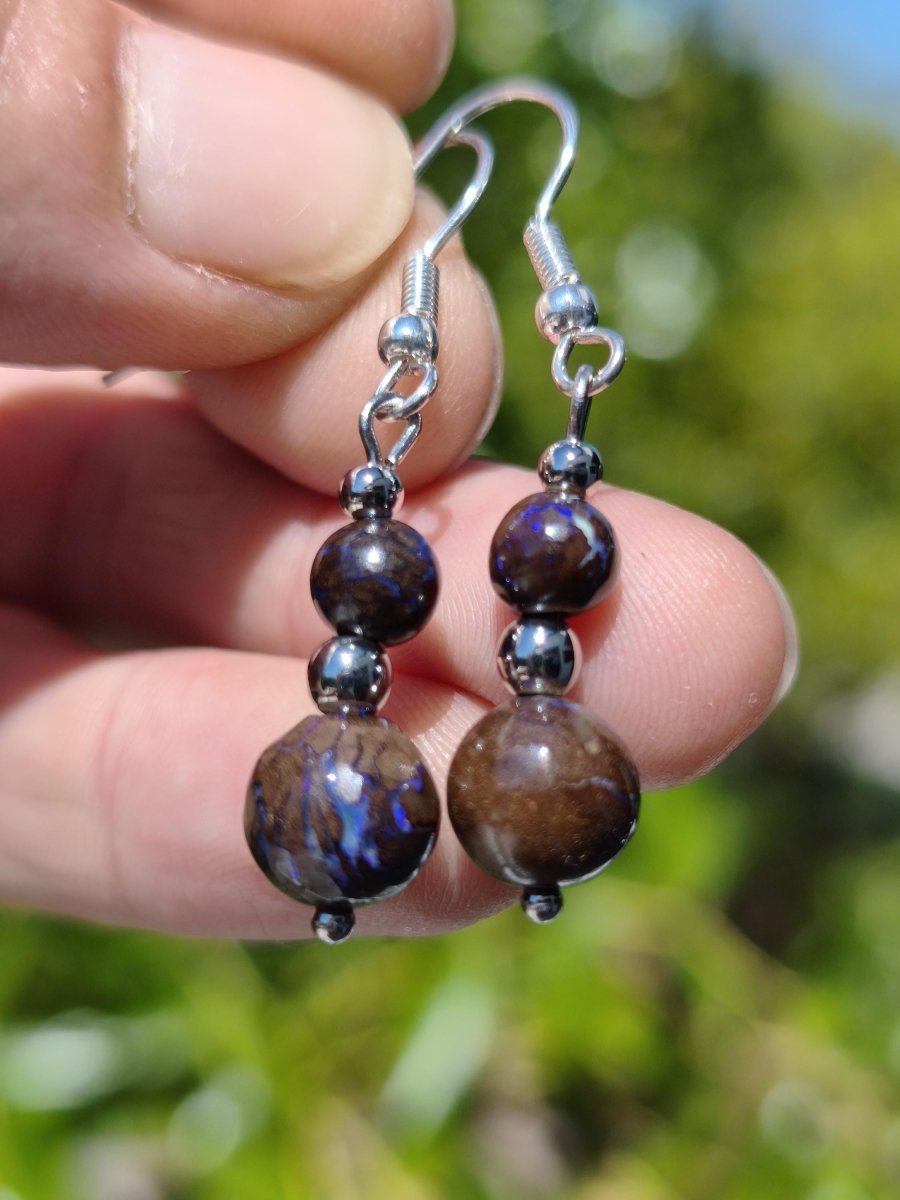 Boulder Opal - Edelstein Ohrringe Natur Heilstein Schmuck Rarität Frau Sie Freundin Geschenk Edel Ohrhänger hochwertig Handarbeit Unikat - Art of Nature Berlin
