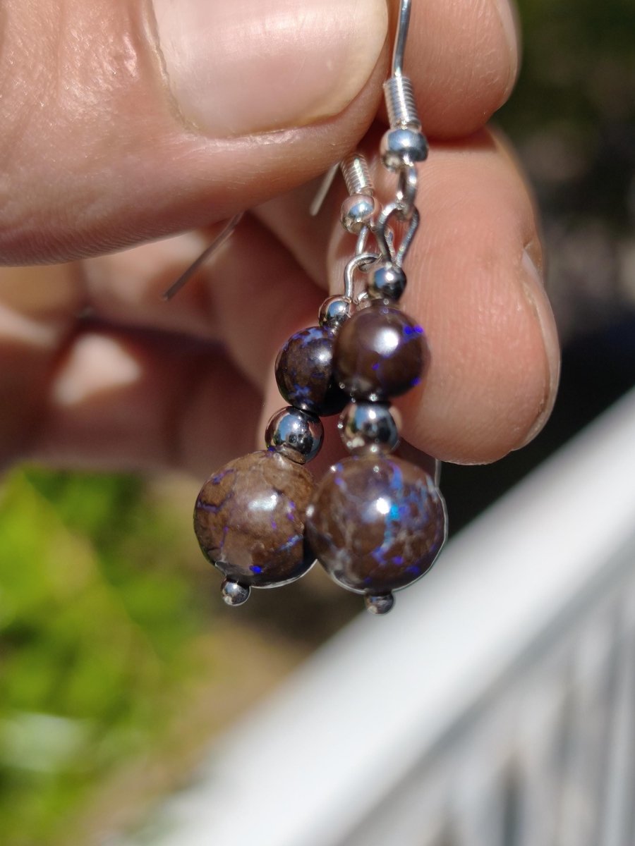 Boulder Opal - Edelstein Ohrringe Natur Heilstein Schmuck Rarität Frau Sie Freundin Geschenk Edel Ohrhänger hochwertig Handarbeit Unikat - Art of Nature Berlin