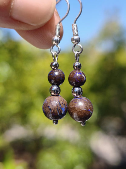 Boulder Opal - Edelstein Ohrringe Natur Heilstein Schmuck Rarität Frau Sie Freundin Geschenk Edel Ohrhänger hochwertig Handarbeit Unikat - Art of Nature Berlin