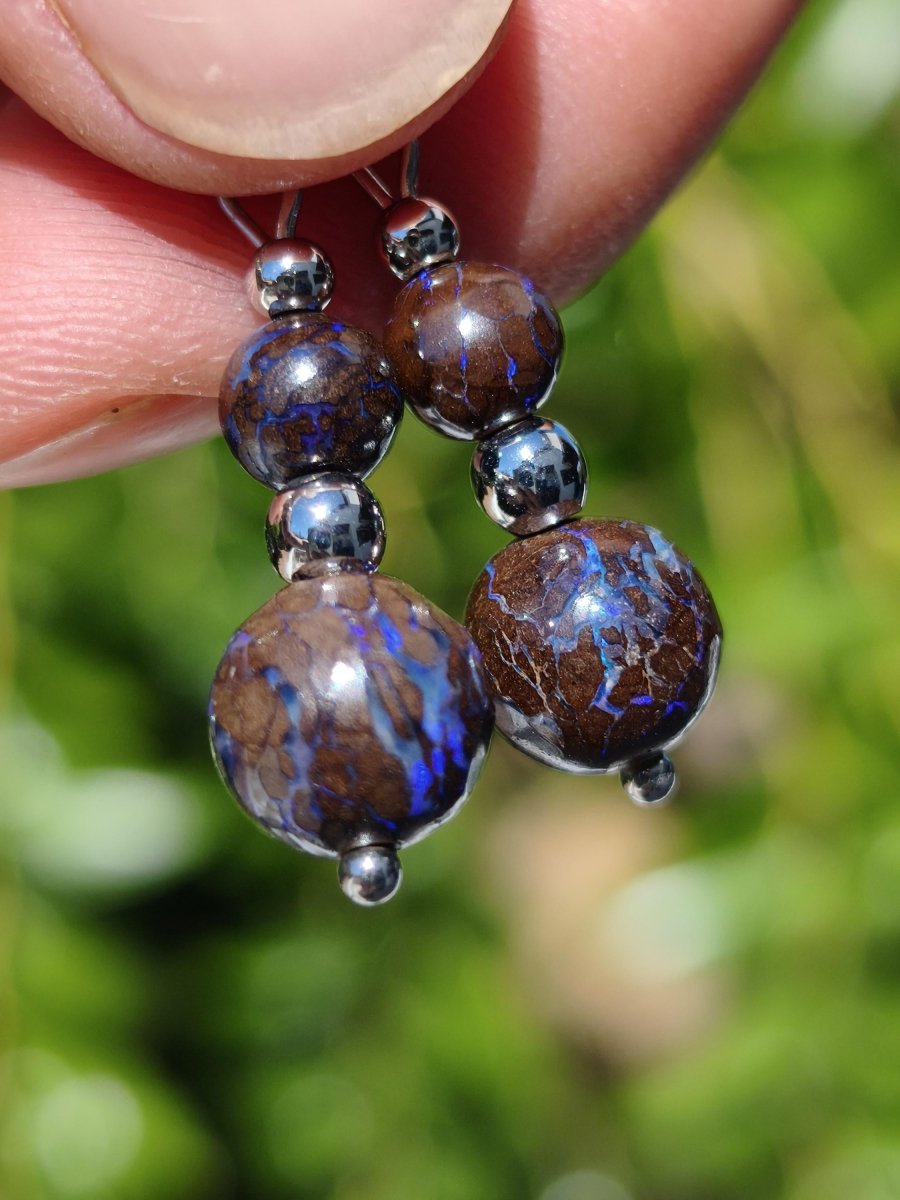 Boulder Opal - Edelstein Ohrringe Natur Heilstein Schmuck Rarität Frau Sie Freundin Geschenk Edel Ohrhänger hochwertig Handarbeit Unikat - Art of Nature Berlin