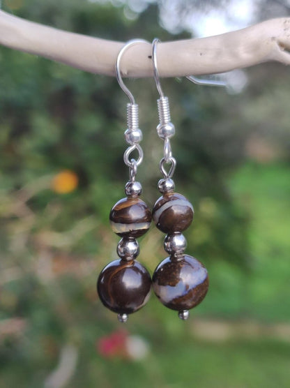 Boulder Opal - Edelstein Ohrringe Natur Heilstein Schmuck Rarität Frau Sie Freundin Geschenk Edel Ohrhänger hochwertig Handarbeit Unikat - Art of Nature Berlin