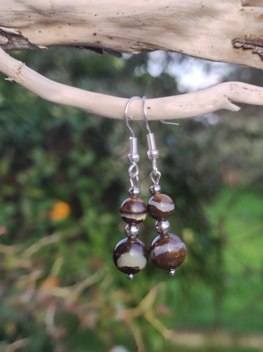 Boulder Opal - Edelstein Ohrringe Natur Heilstein Schmuck Rarität Frau Sie Freundin Geschenk Edel Ohrhänger hochwertig Handarbeit Unikat - Art of Nature Berlin