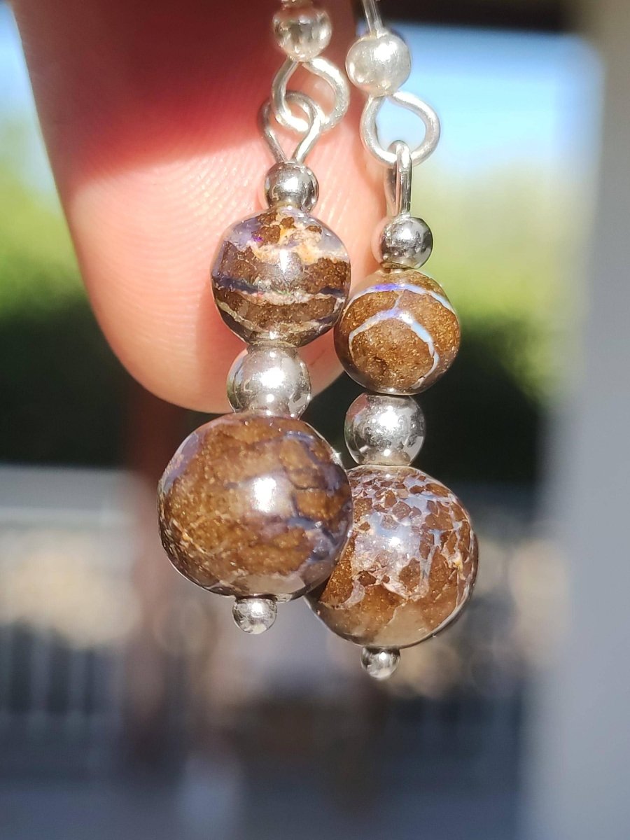 Boulder Opal - Edelstein Ohrringe Natur Heilstein Schmuck Rarität Frau Sie Freundin Geschenk Edel Ohrhänger hochwertig Handarbeit Unikat - Art of Nature Berlin