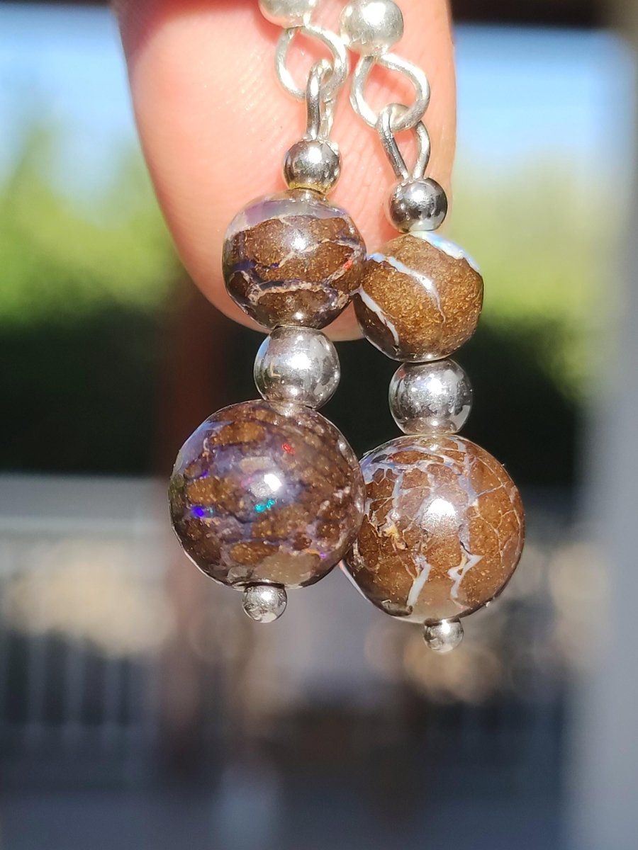 Boulder Opal - Edelstein Ohrringe Natur Heilstein Schmuck Rarität Frau Sie Freundin Geschenk Edel Ohrhänger hochwertig Handarbeit Unikat - Art of Nature Berlin