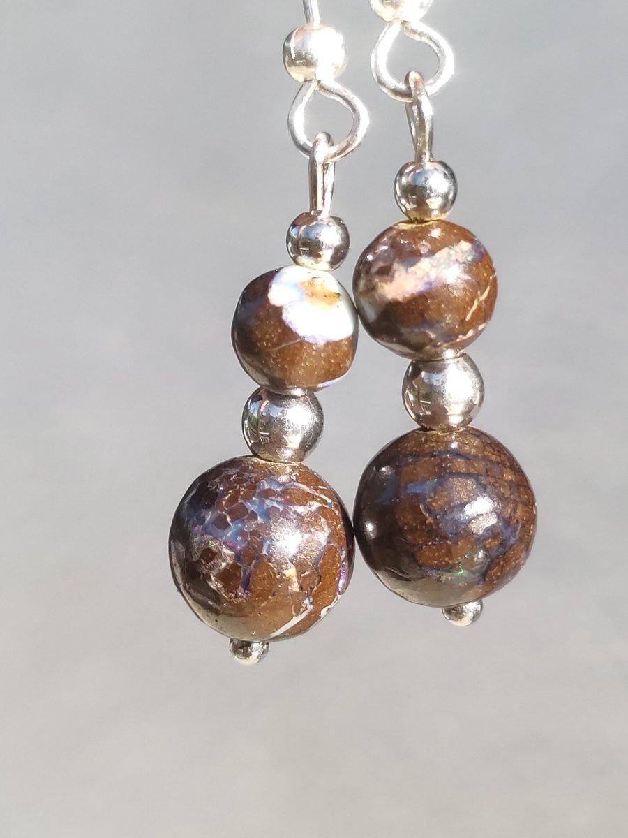 Boulder Opal - Edelstein Ohrringe Natur Heilstein Schmuck Rarität Frau Sie Freundin Geschenk Edel Ohrhänger hochwertig Handarbeit Unikat - Art of Nature Berlin