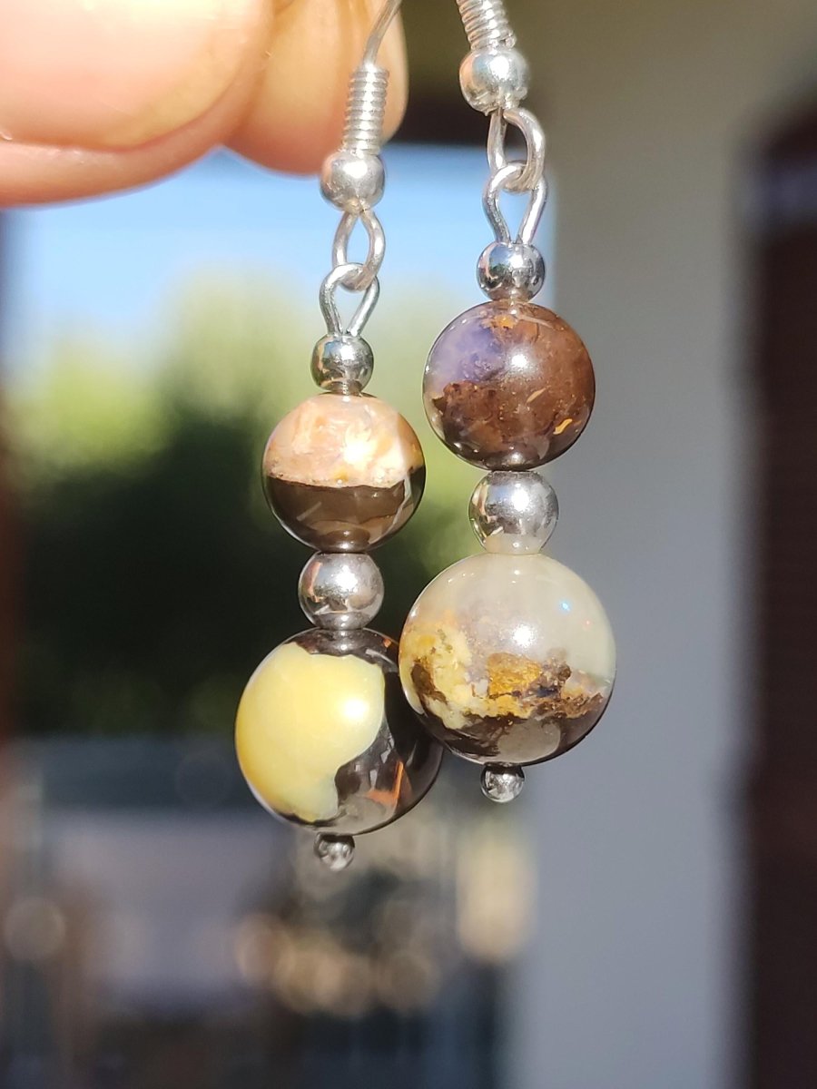 Boulder Opal - Edelstein Ohrringe Natur Heilstein Schmuck Rarität Frau Sie Freundin Geschenk Edel Ohrhänger hochwertig Handarbeit Unikat - Art of Nature Berlin