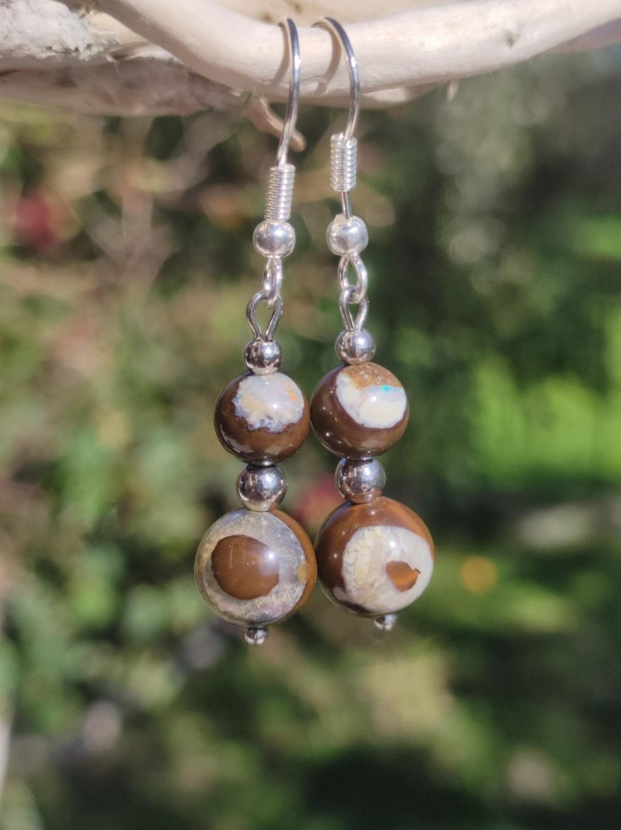 Boulder Opal - Edelstein Ohrringe Natur Heilstein Schmuck Rarität Frau Sie Freundin Geschenk Edel Ohrhänger hochwertig Handarbeit Unikat - Art of Nature Berlin