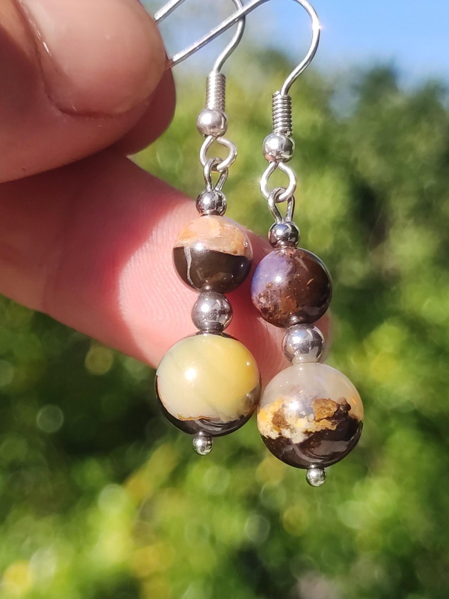 Boulder Opal - Edelstein Ohrringe Natur Heilstein Schmuck Rarität Frau Sie Freundin Geschenk Edel Ohrhänger hochwertig Handarbeit Unikat - Art of Nature Berlin